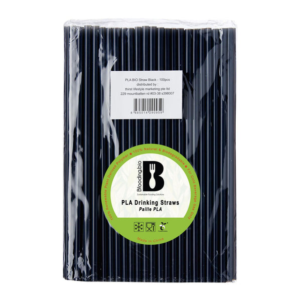 BF Bio PLA Drinking Straws Black Colour 100 pcs