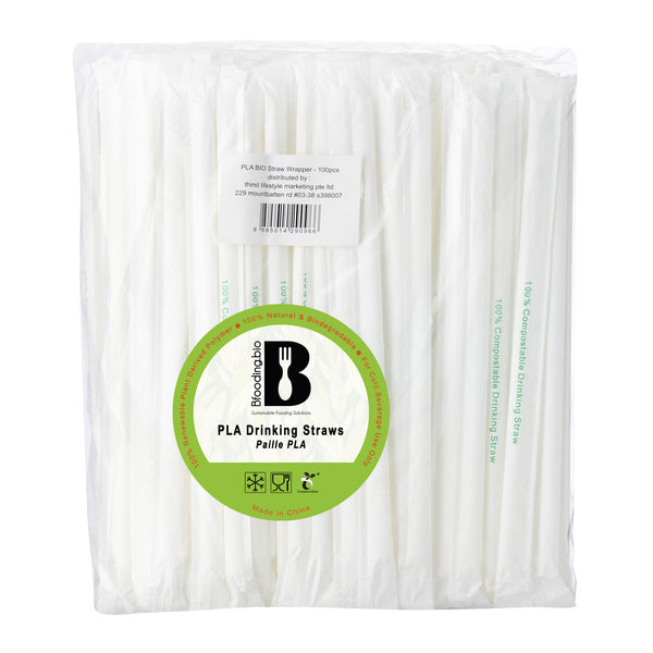PLA Drinking Straws Indiv Paper Wrap /w Enviro Message - Natural Color / 0.85 gm